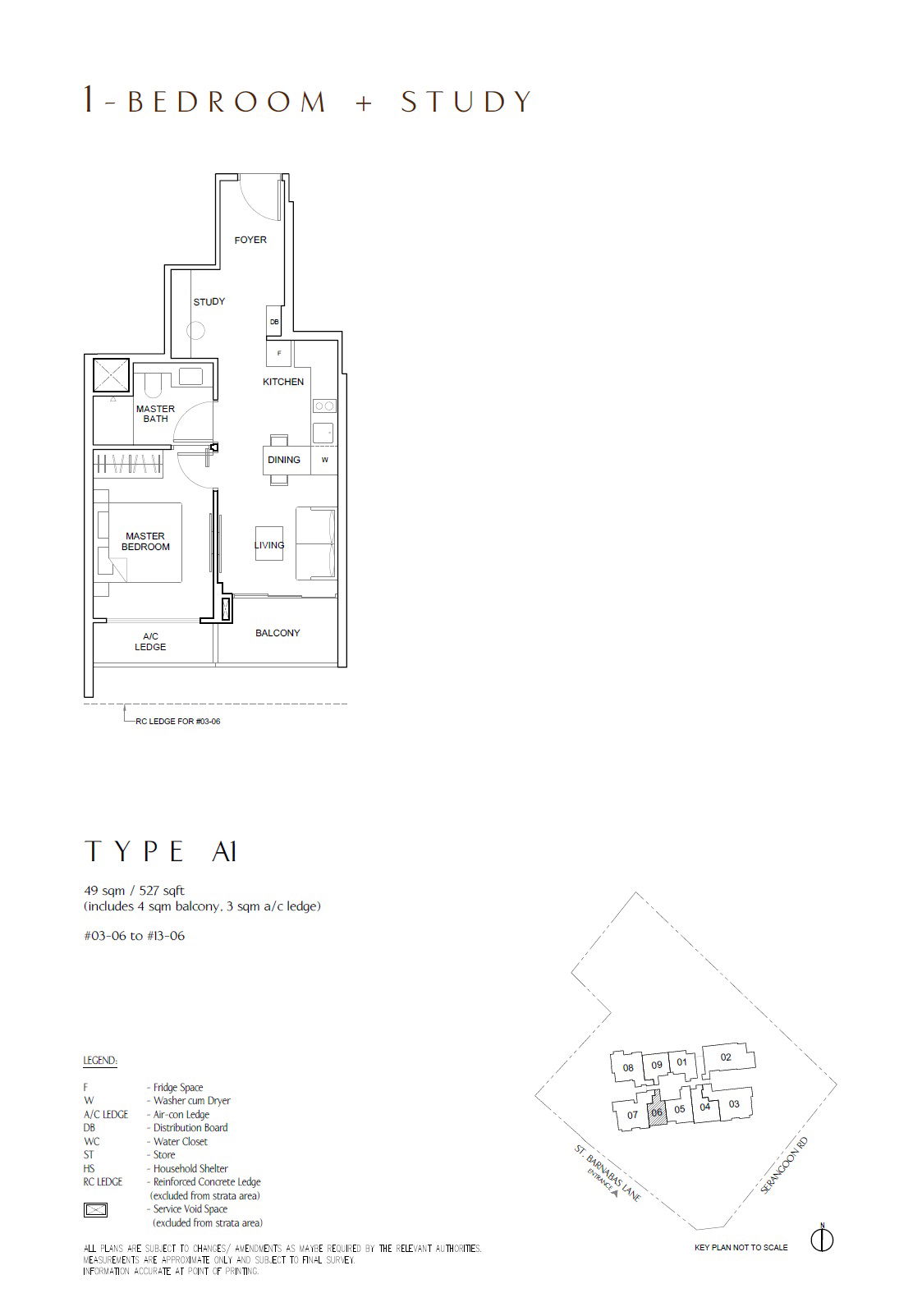 the arcady at boon keng floor plan 1 Bedroom + Study Type A1