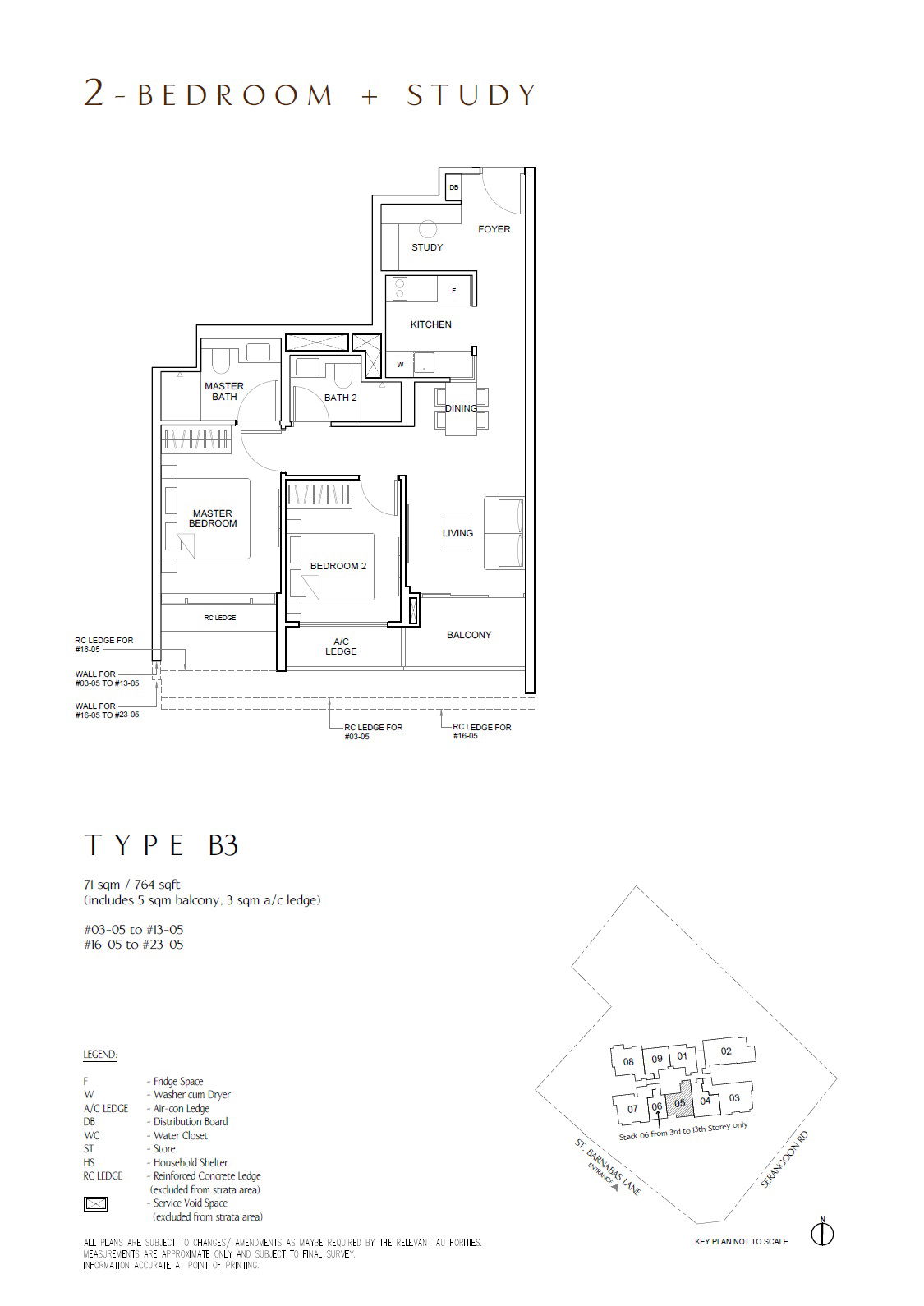 the arcady at boon keng floor plan 2 Bedroom plus study Type b3